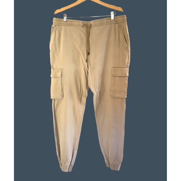 AND NOW THIS-MENS KHAKI ELASTIC WAIST TAPPER LEG SIDE POCKET CARGO PANTS SIZE XL